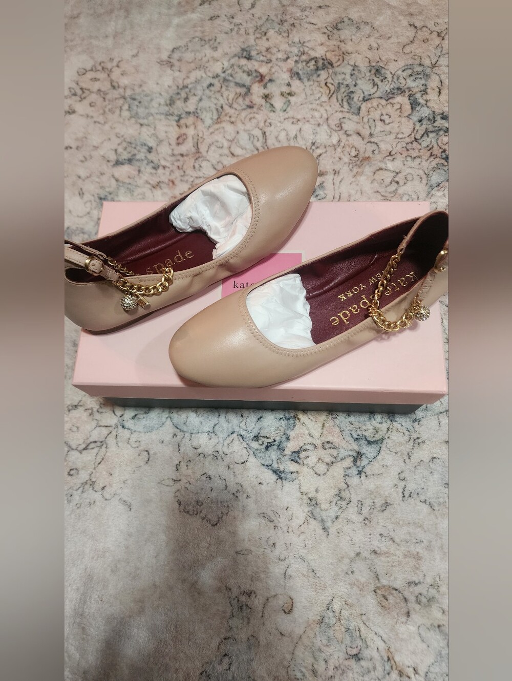 Kate Spade Crush Nappa Ballet Flats Milk Tea Nude Leather Size 7B